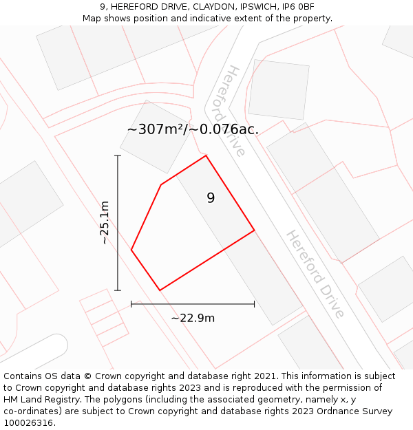 9, HEREFORD DRIVE, CLAYDON, IPSWICH, IP6 0BF: Plot and title map