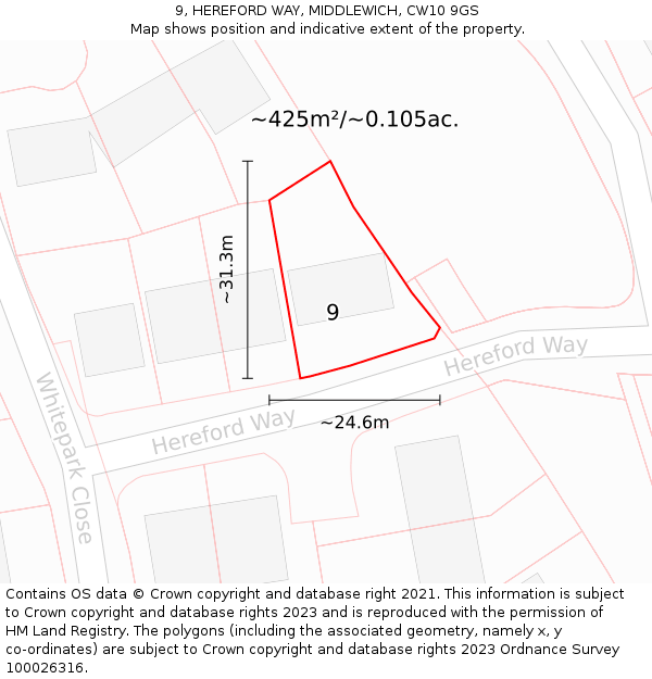 9, HEREFORD WAY, MIDDLEWICH, CW10 9GS: Plot and title map