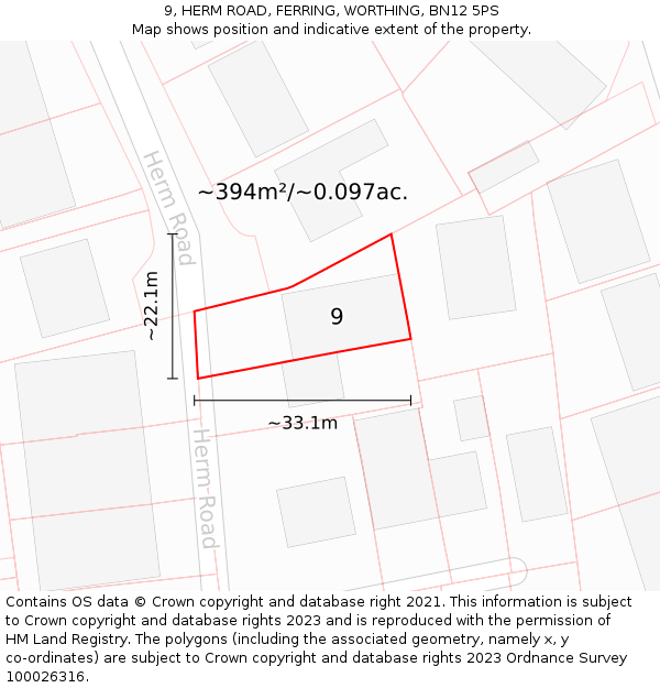 9, HERM ROAD, FERRING, WORTHING, BN12 5PS: Plot and title map