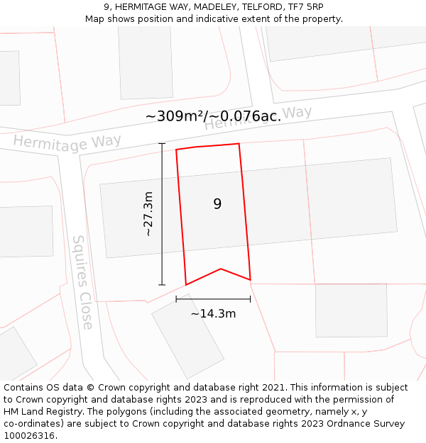 9, HERMITAGE WAY, MADELEY, TELFORD, TF7 5RP: Plot and title map