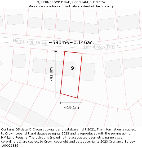 9, HERNBROOK DRIVE, HORSHAM, RH13 6EW: Plot and title map