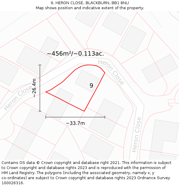 9, HERON CLOSE, BLACKBURN, BB1 8NU: Plot and title map