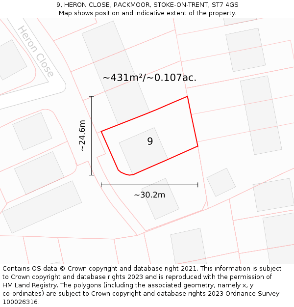 9, HERON CLOSE, PACKMOOR, STOKE-ON-TRENT, ST7 4GS: Plot and title map