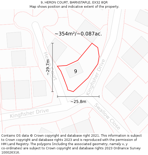 9, HERON COURT, BARNSTAPLE, EX32 8QR: Plot and title map