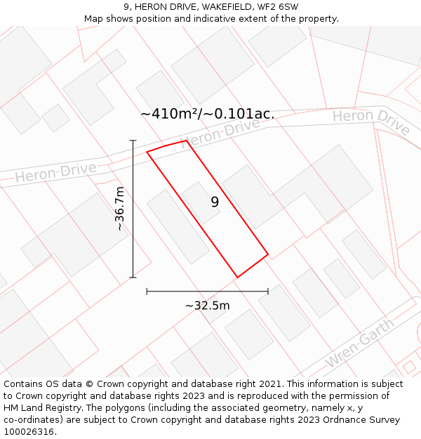 9, HERON DRIVE, WAKEFIELD, WF2 6SW: Plot and title map