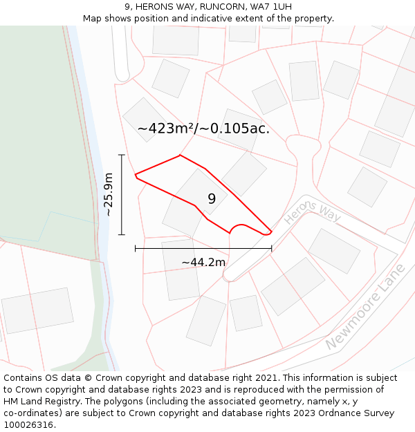9, HERONS WAY, RUNCORN, WA7 1UH: Plot and title map