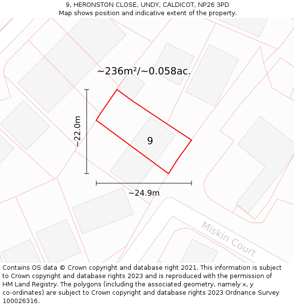 9, HERONSTON CLOSE, UNDY, CALDICOT, NP26 3PD: Plot and title map
