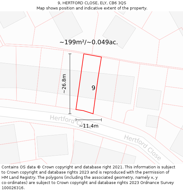 9, HERTFORD CLOSE, ELY, CB6 3QS: Plot and title map