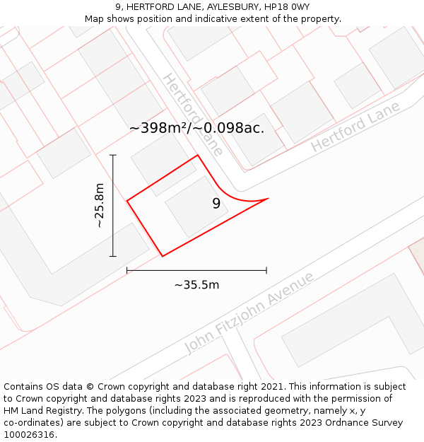 9, HERTFORD LANE, AYLESBURY, HP18 0WY: Plot and title map
