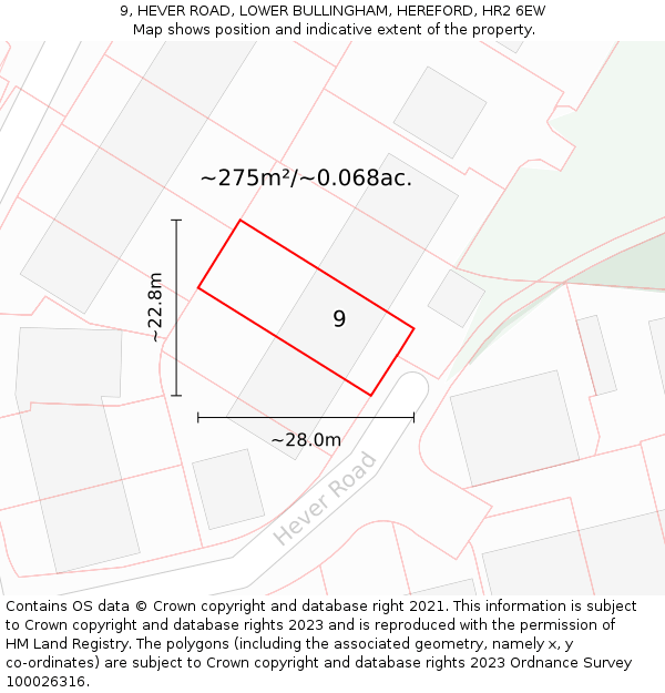 9, HEVER ROAD, LOWER BULLINGHAM, HEREFORD, HR2 6EW: Plot and title map