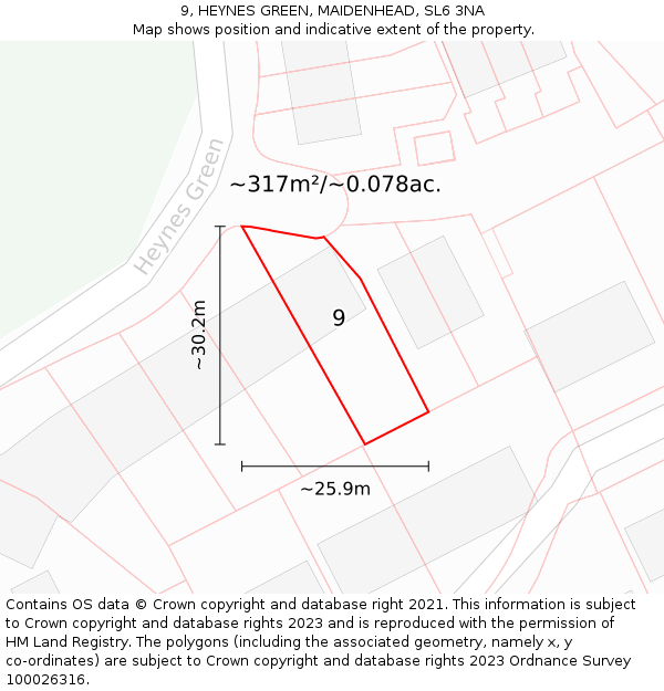 9, HEYNES GREEN, MAIDENHEAD, SL6 3NA: Plot and title map