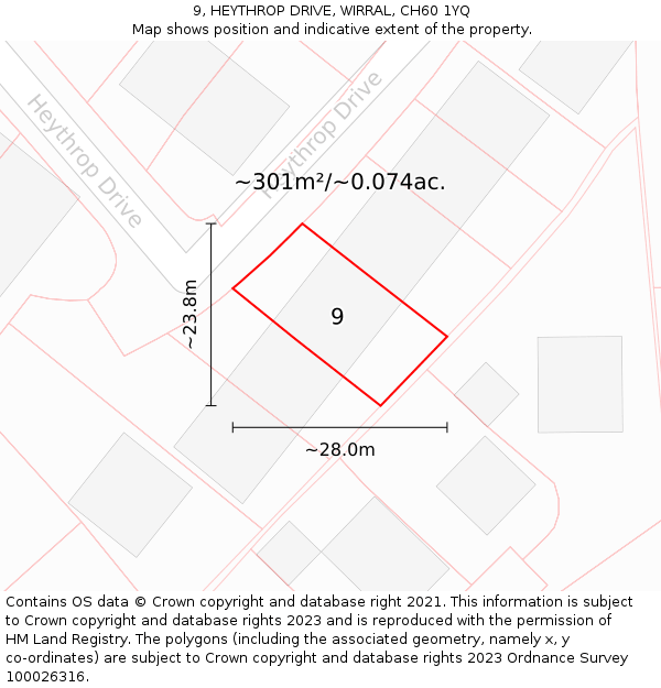 9, HEYTHROP DRIVE, WIRRAL, CH60 1YQ: Plot and title map