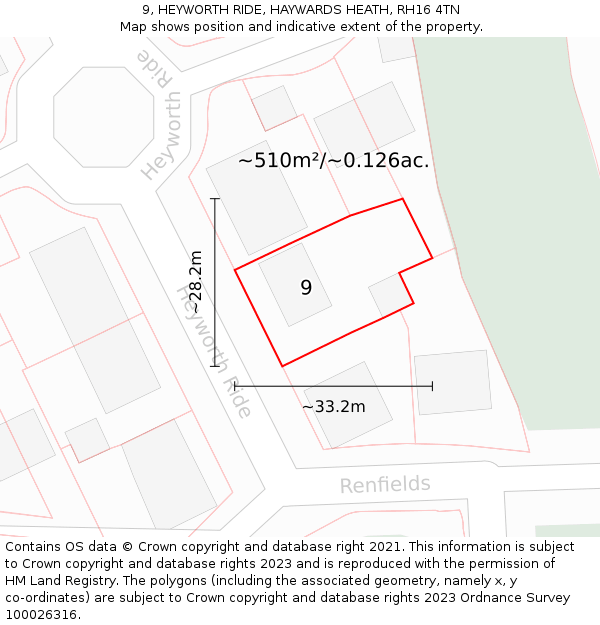9, HEYWORTH RIDE, HAYWARDS HEATH, RH16 4TN: Plot and title map