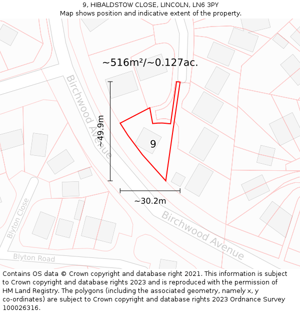 9, HIBALDSTOW CLOSE, LINCOLN, LN6 3PY: Plot and title map