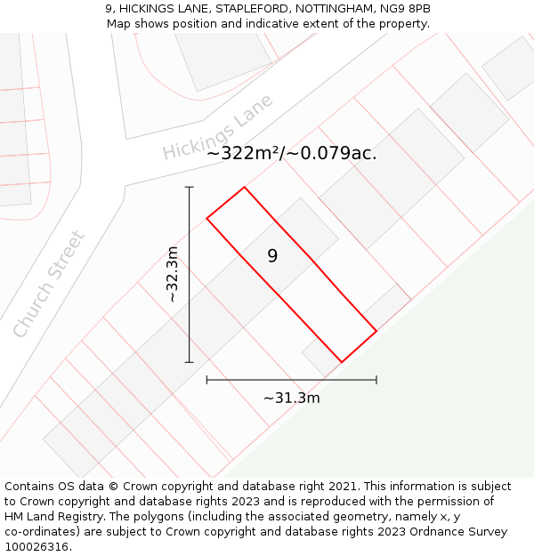 9, HICKINGS LANE, STAPLEFORD, NOTTINGHAM, NG9 8PB: Plot and title map