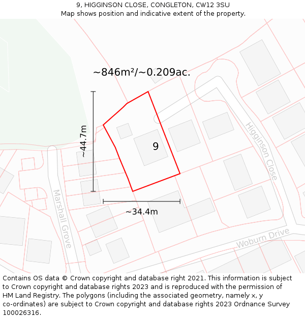 9, HIGGINSON CLOSE, CONGLETON, CW12 3SU: Plot and title map