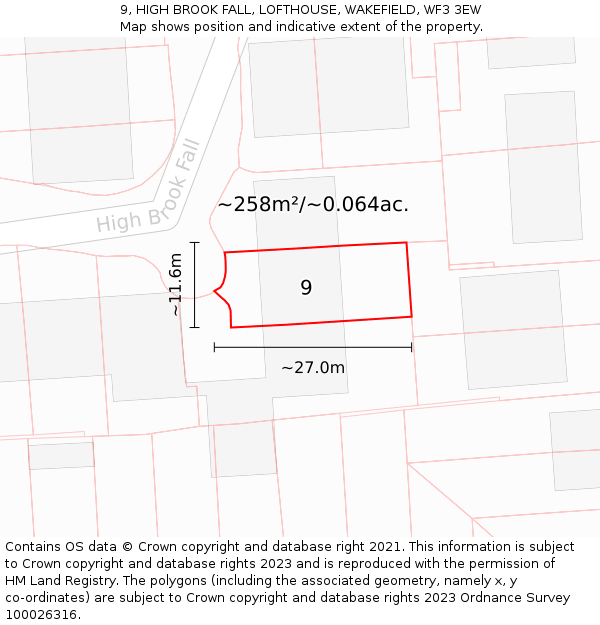 9, HIGH BROOK FALL, LOFTHOUSE, WAKEFIELD, WF3 3EW: Plot and title map