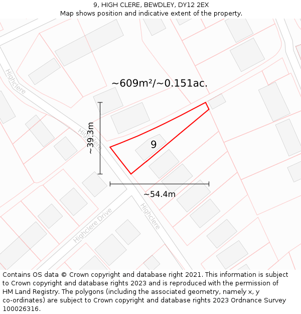 9, HIGH CLERE, BEWDLEY, DY12 2EX: Plot and title map