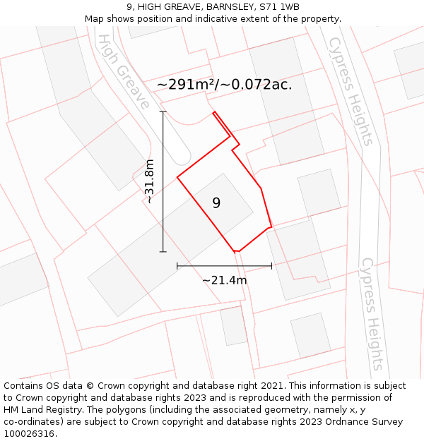 9, HIGH GREAVE, BARNSLEY, S71 1WB: Plot and title map