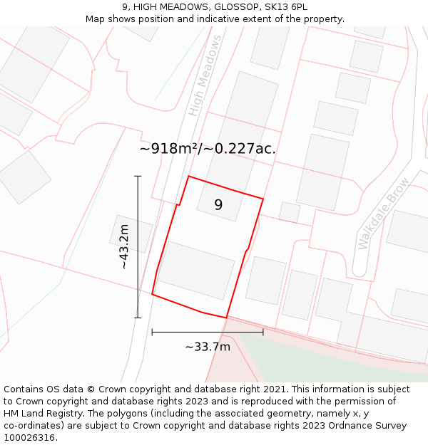 9, HIGH MEADOWS, GLOSSOP, SK13 6PL: Plot and title map