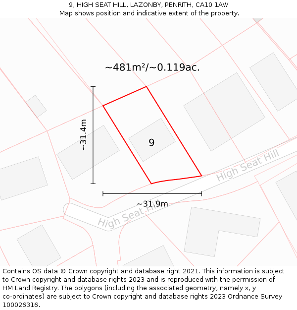 9, HIGH SEAT HILL, LAZONBY, PENRITH, CA10 1AW: Plot and title map