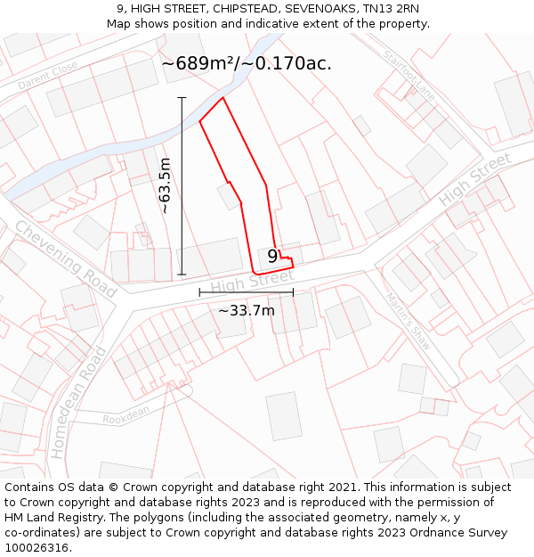 9, HIGH STREET, CHIPSTEAD, SEVENOAKS, TN13 2RN: Plot and title map