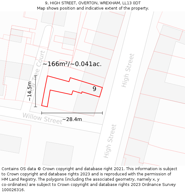 9, HIGH STREET, OVERTON, WREXHAM, LL13 0DT: Plot and title map