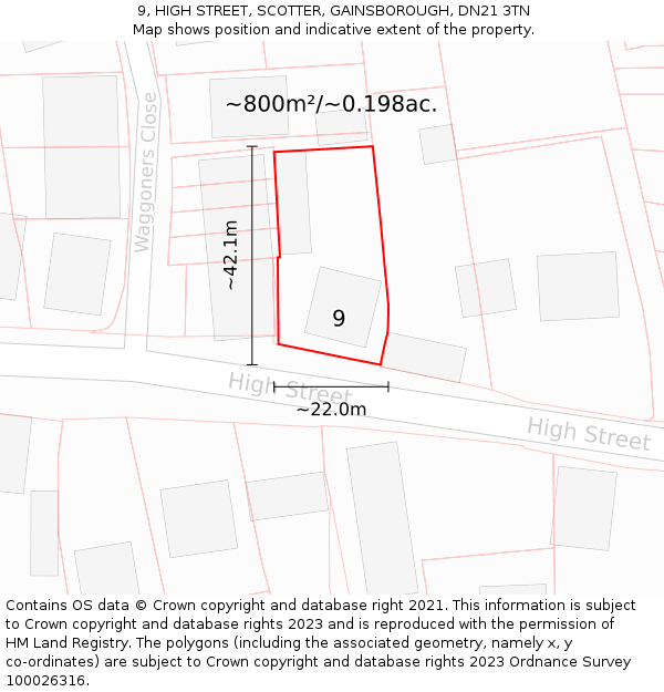 9, HIGH STREET, SCOTTER, GAINSBOROUGH, DN21 3TN: Plot and title map