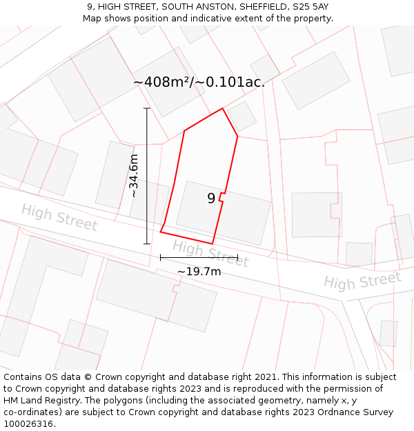 9, HIGH STREET, SOUTH ANSTON, SHEFFIELD, S25 5AY: Plot and title map