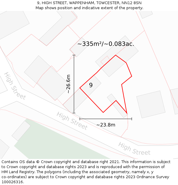 9, HIGH STREET, WAPPENHAM, TOWCESTER, NN12 8SN: Plot and title map