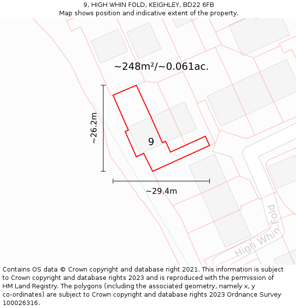 9, HIGH WHIN FOLD, KEIGHLEY, BD22 6FB: Plot and title map