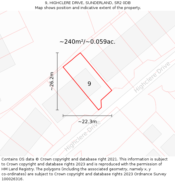 9, HIGHCLERE DRIVE, SUNDERLAND, SR2 0DB: Plot and title map