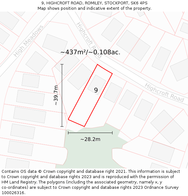 9, HIGHCROFT ROAD, ROMILEY, STOCKPORT, SK6 4PS: Plot and title map