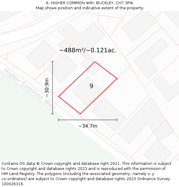 9, HIGHER COMMON WAY, BUCKLEY, CH7 3PW: Plot and title map