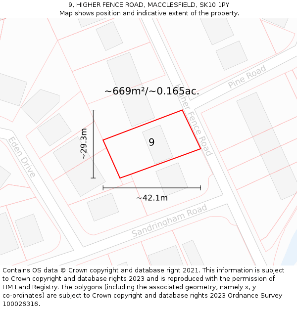 9, HIGHER FENCE ROAD, MACCLESFIELD, SK10 1PY: Plot and title map