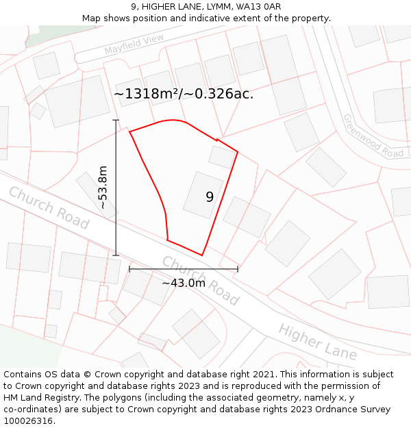 9, HIGHER LANE, LYMM, WA13 0AR: Plot and title map
