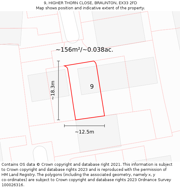 9, HIGHER THORN CLOSE, BRAUNTON, EX33 2FD: Plot and title map