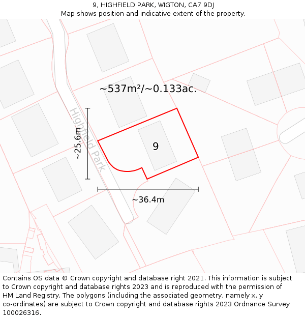9, HIGHFIELD PARK, WIGTON, CA7 9DJ: Plot and title map