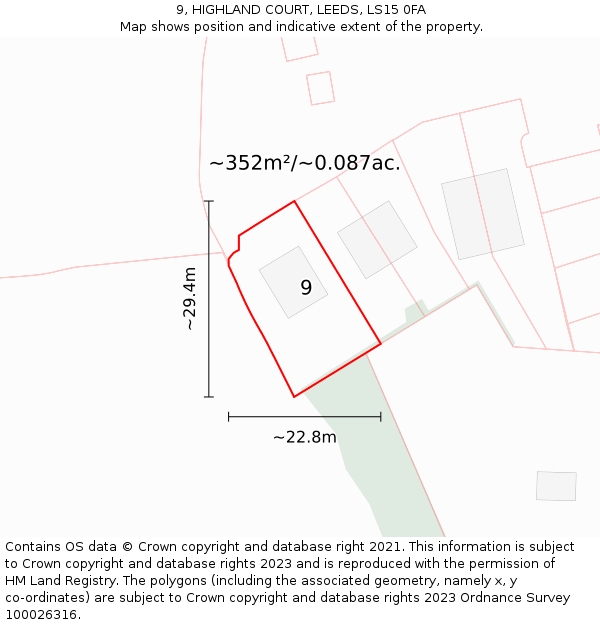 9, HIGHLAND COURT, LEEDS, LS15 0FA: Plot and title map
