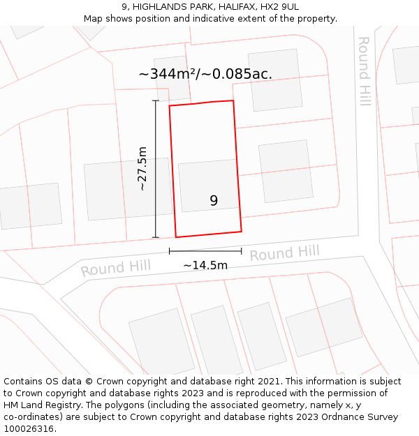 9, HIGHLANDS PARK, HALIFAX, HX2 9UL: Plot and title map