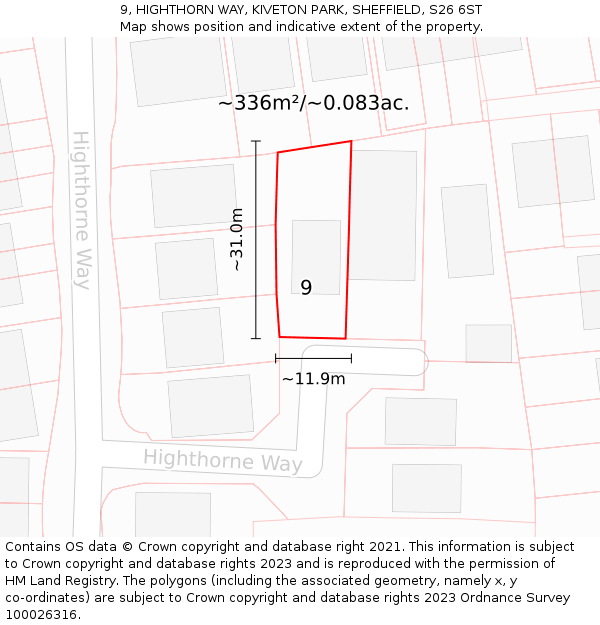 9, HIGHTHORN WAY, KIVETON PARK, SHEFFIELD, S26 6ST: Plot and title map