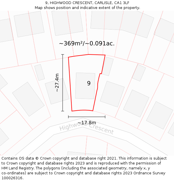 9, HIGHWOOD CRESCENT, CARLISLE, CA1 3LF: Plot and title map
