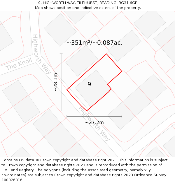 9, HIGHWORTH WAY, TILEHURST, READING, RG31 6GP: Plot and title map