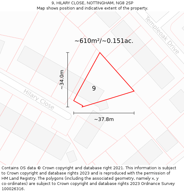 9, HILARY CLOSE, NOTTINGHAM, NG8 2SP: Plot and title map