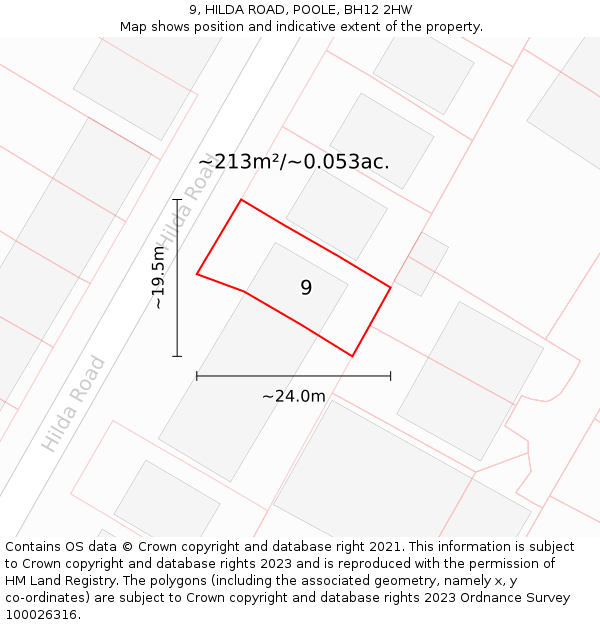 9, HILDA ROAD, POOLE, BH12 2HW: Plot and title map