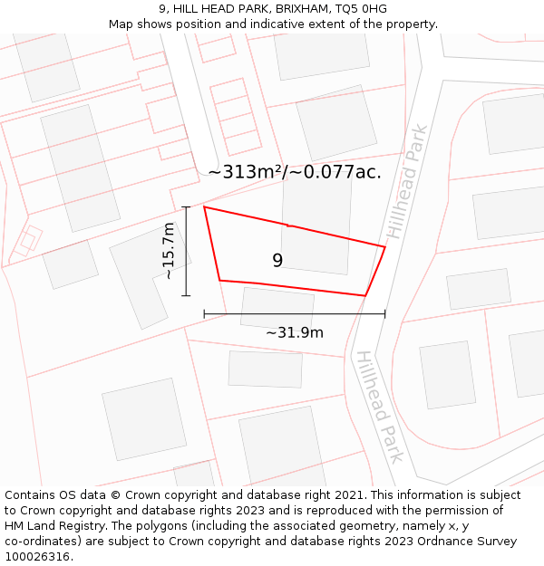 9, HILL HEAD PARK, BRIXHAM, TQ5 0HG: Plot and title map