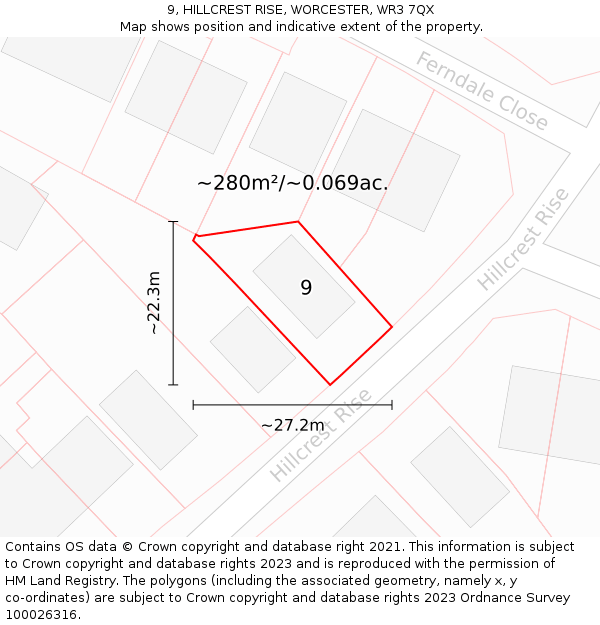 9, HILLCREST RISE, WORCESTER, WR3 7QX: Plot and title map