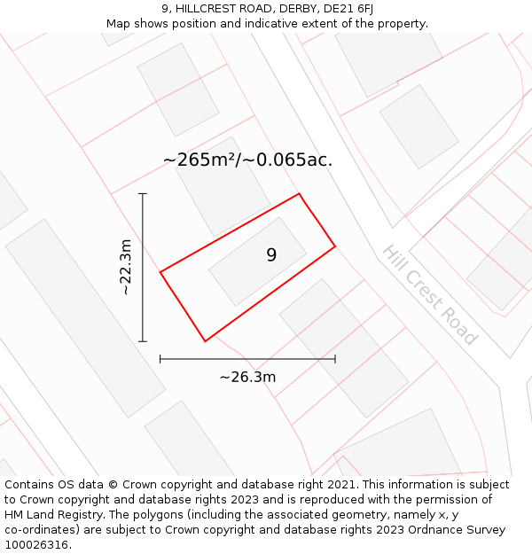 9, HILLCREST ROAD, DERBY, DE21 6FJ: Plot and title map