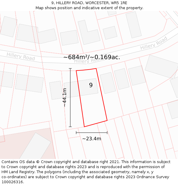 9, HILLERY ROAD, WORCESTER, WR5 1RE: Plot and title map