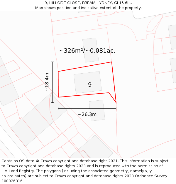 9, HILLSIDE CLOSE, BREAM, LYDNEY, GL15 6LU: Plot and title map